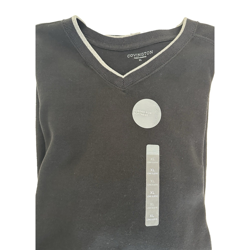 Covington Mens Black Pullover V Neck Sweater Sz XL Cotton Grandpacore